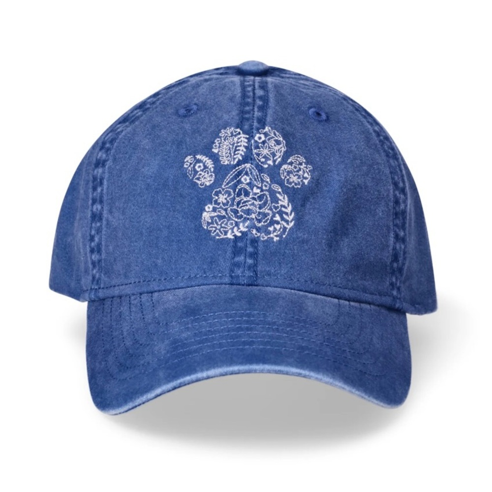 💕5/$15 Animal Lover’s Blue Cap with White Floral Paw Print, NEW